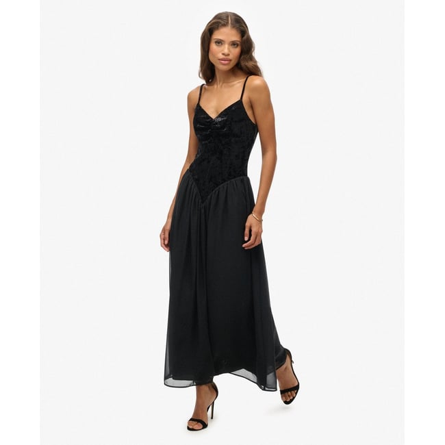 Robe Midi Corset en Velours noir <span itemprop=
