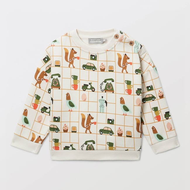 Sweat imprimé en coton BIO GOTS naturel <span itemprop=