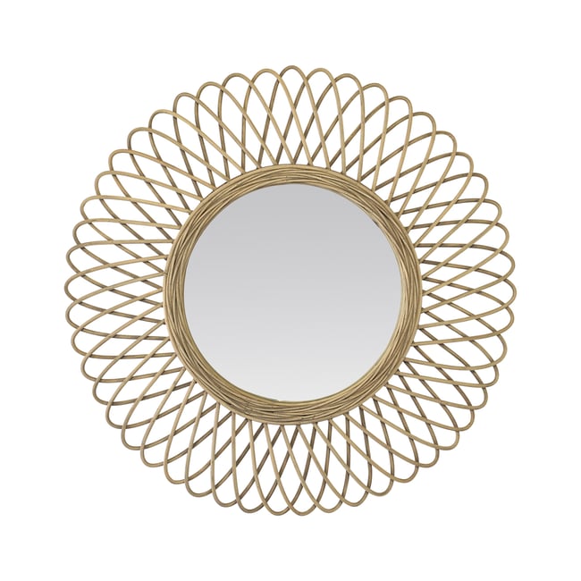 Miroir rond en rotin naturel 58cm Couleur beige <span itemprop=
