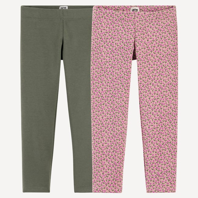 Lot de 2 leggings chauds  kaki + imprimé rose <span itemprop=