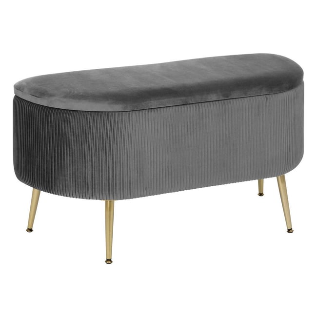 Banc coffre de rangement en velours SOLARO Couleur gris <span itemprop=