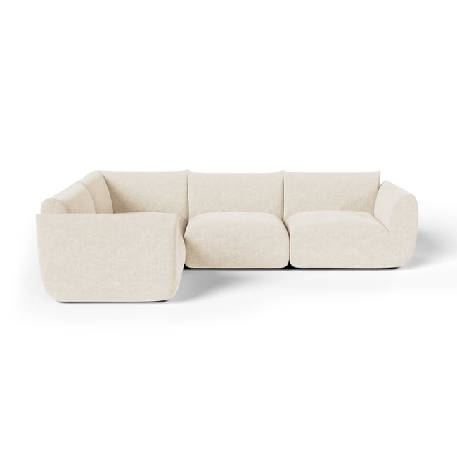 Canapé d'angle gauche modulable 6 places en velours chenillé NOOMA Couleur crème <span itemprop=