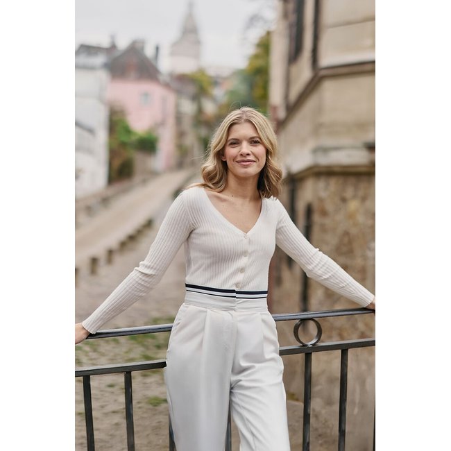 Cardigan a coste con scollo a V, MINA ecru LA PETITE ETOILE