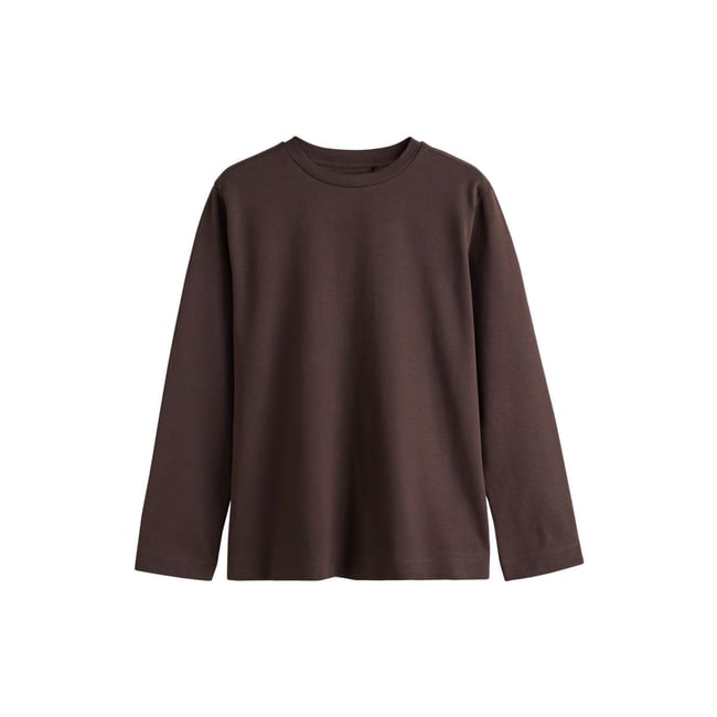 T-shirt ras du cou épais à manches longues marron chocolat <span itemprop=