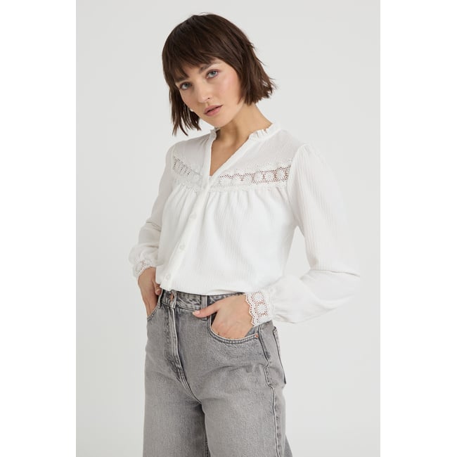 Blouse maille reliefée blanc <span itemprop=