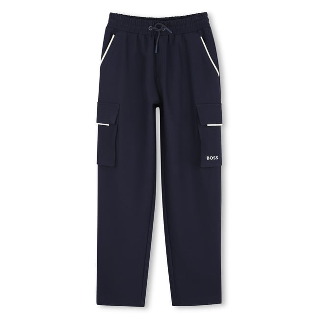Pantalon élastiqué bleu cargo <span itemprop=