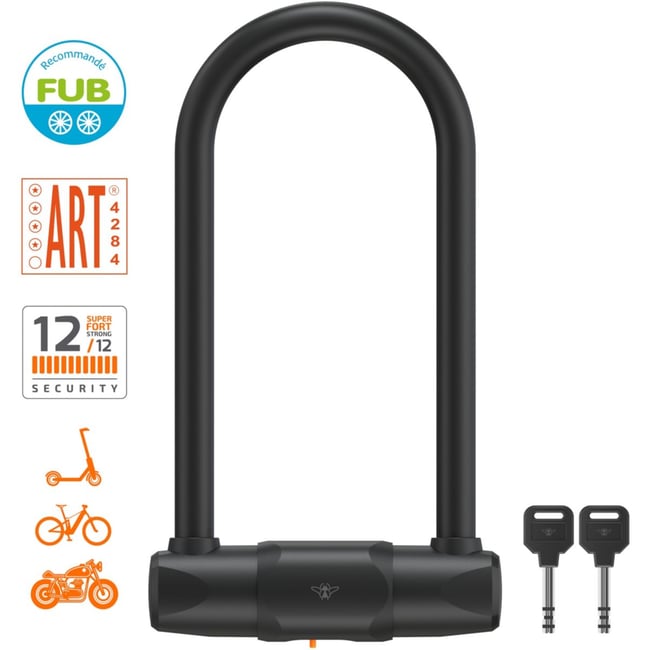 Antivol en U certifié Fub 2 roues Noir noir <span itemprop=