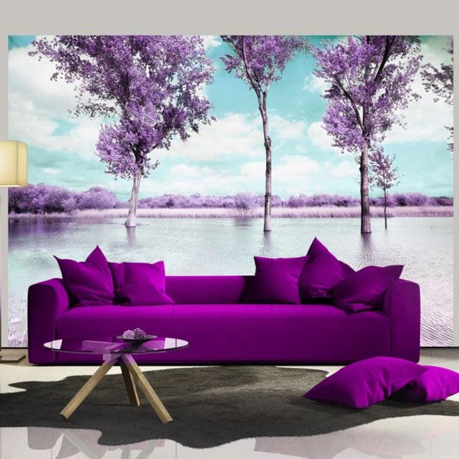 Papier peint intissé panoramique Paysage Paysage de bruyère Couleur blanc <span itemprop=