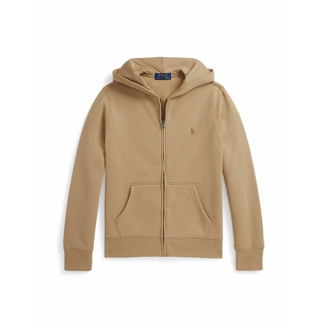 Sweat zippé à capuche en molleton beige <span itemprop=