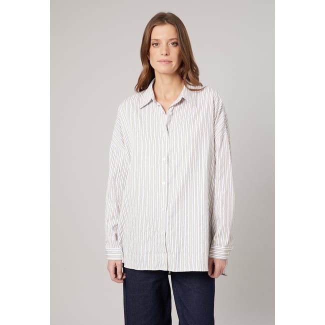 Chemise rayée femme avec strass OWANY beige <span itemprop=