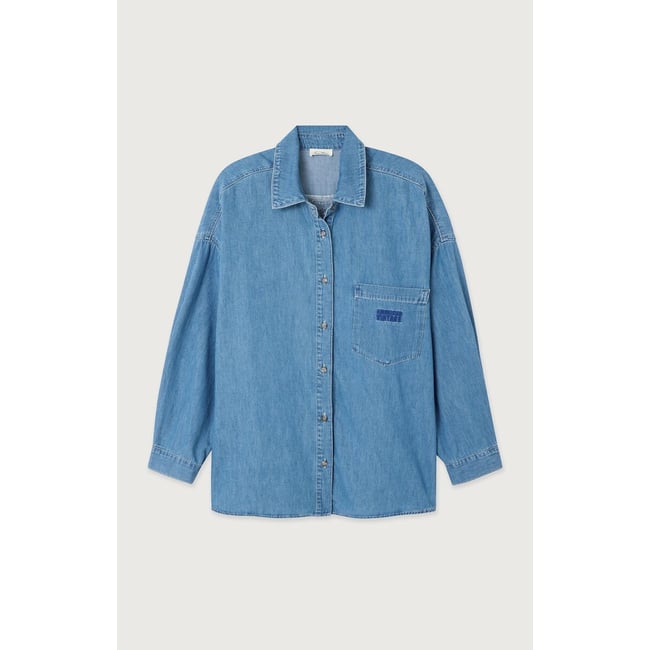 Chemise ample manches longues en denim medium blue <span itemprop=