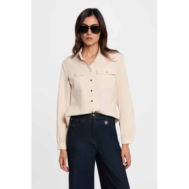 Chemise velours manches longues ivoire <span itemprop=