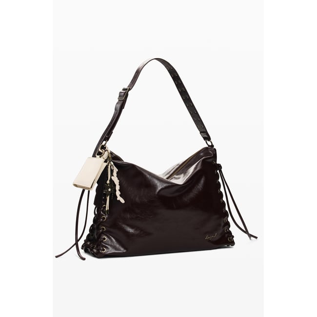 Grand sac brillant tressé marron <span itemprop=