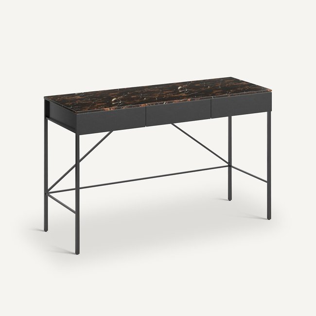 Bureau console plateau marbre ambré, Fébée Couleur marbre ambré <span itemprop=