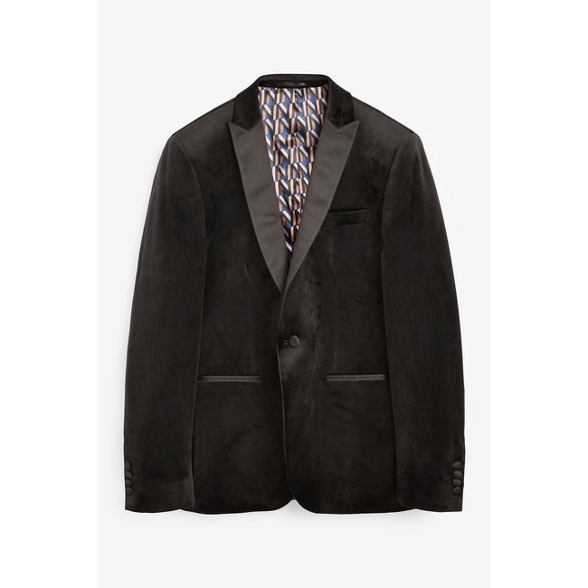 Blazer slim en velours noir <span itemprop=