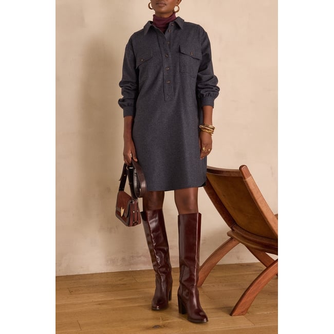 Robe droite MARLINE en laine gris <span itemprop=