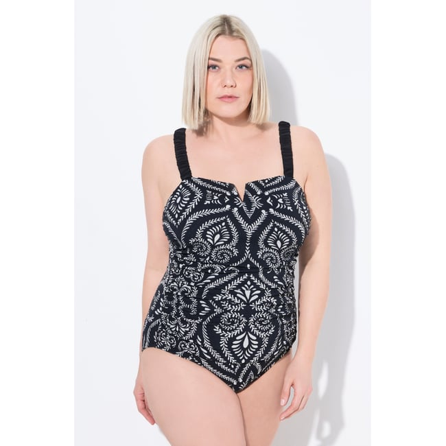 Maillot de bain motif cachemire. Fronces. noir <span itemprop=