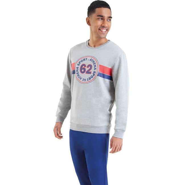 Pyjama long molleton bleu/gris <span itemprop=
