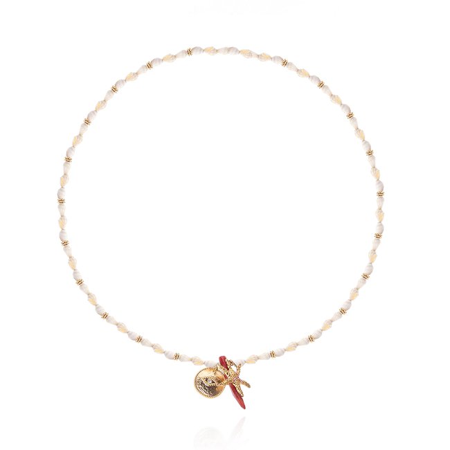 Collier avec coquillages et pampille MARTIN blanc <span itemprop=