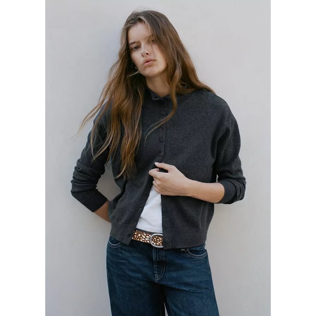 Cardigan col montant boutons gris <span itemprop=