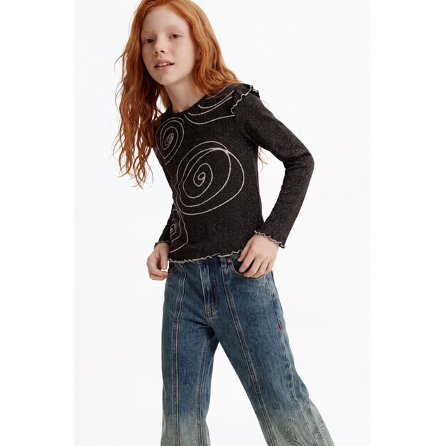 T-shirt à manches longues à spirales noir <span itemprop=