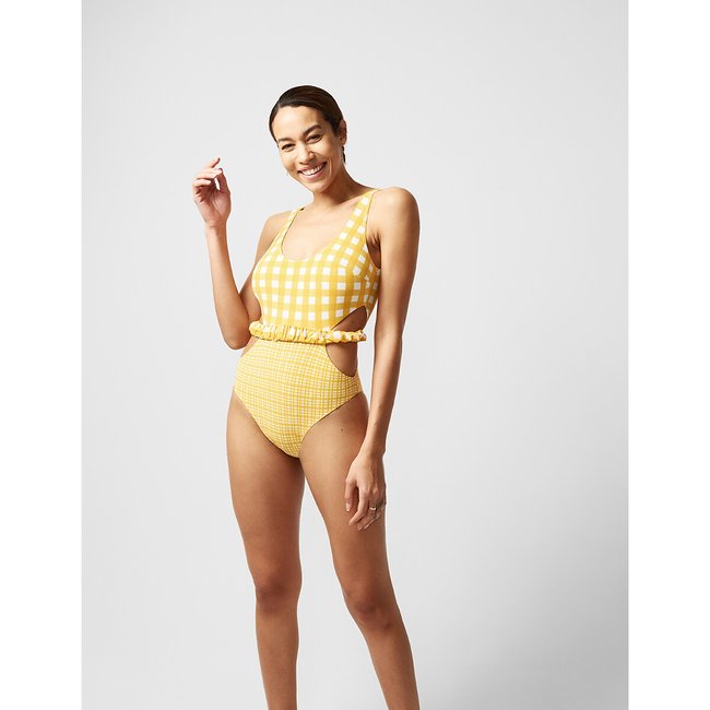 Bañador de 1 pieza Ella cuadros amarillo/blanco <span itemprop=