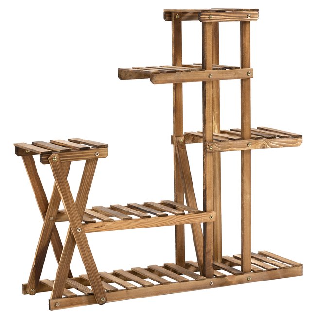 Étagère à fleurs en bois - porte plante bois 6 tablettes bois sapin - OUTSUNNY