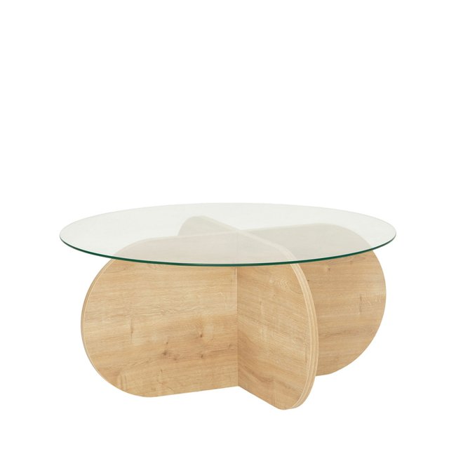 Table basse ronde en verre trempé et bois ø75cm- BULLY I - DRAWER