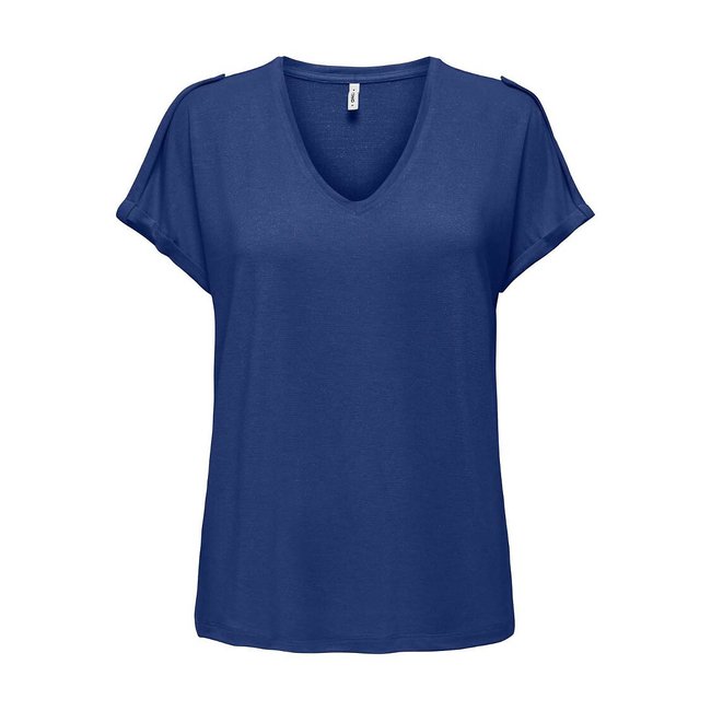 T-Shirt mit V-Ausschnitt, Glanzoptik - ONLY