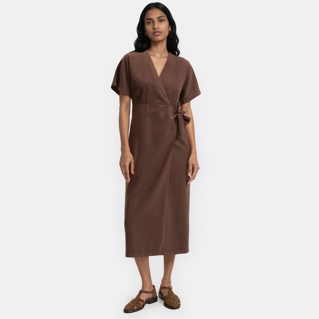Abito longuette a portafoglio maniche corte marrone scuro LA REDOUTE COLLECTIONS