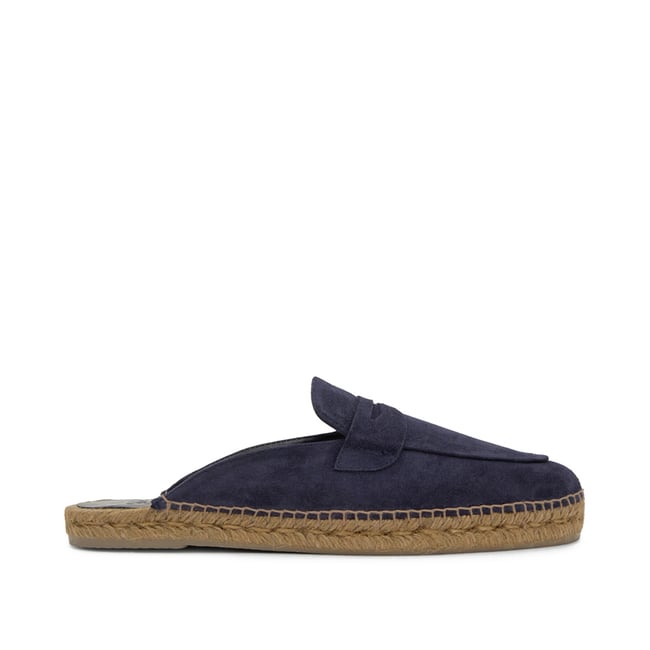 Espadrilles mocassin ouvertes en cuir NANDO PLATFORM bleu foncé <span itemprop=