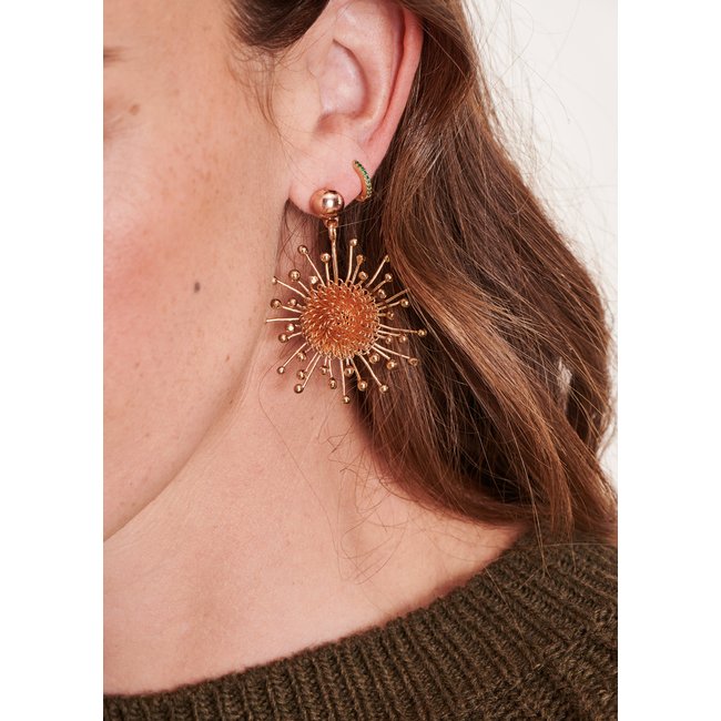 Boucles d'oreilles pampille soleil doré <span itemprop=