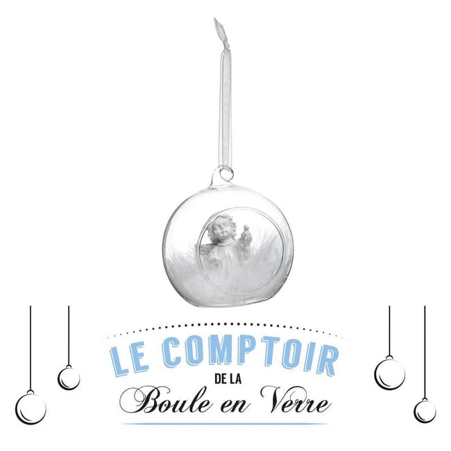 Boule intérieur ange et plume 8 cm verre Couleur ange/oiseau <span itemprop=