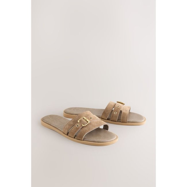 Mules sandales avec boucle daim neutre taupe <span itemprop=