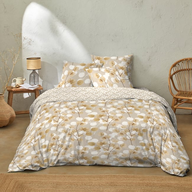 Parure housse de couette coton imprimés, soryne beige beige <span itemprop=