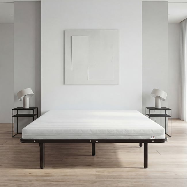 Ensemble Egio 140x190 cm Matelas Mousse + Sommier Métal Couleur blanc <span itemprop=