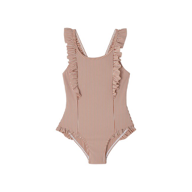 Maillot de bain rayé 1 pièce terracotta <span itemprop=