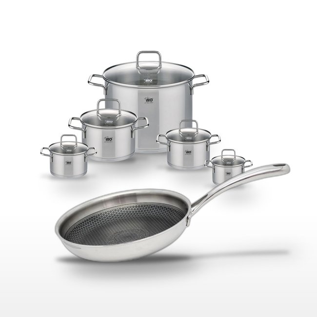 Batterie de cuisine 1 poêle 28cm + 5 faitouts RELIEF EVOLUTION inox <span itemprop=