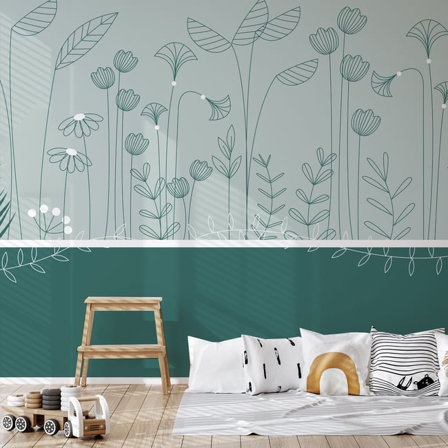 Papier peint panoramique Mélodie des plantes, Vert 300 x 250cm - ACTE DECO