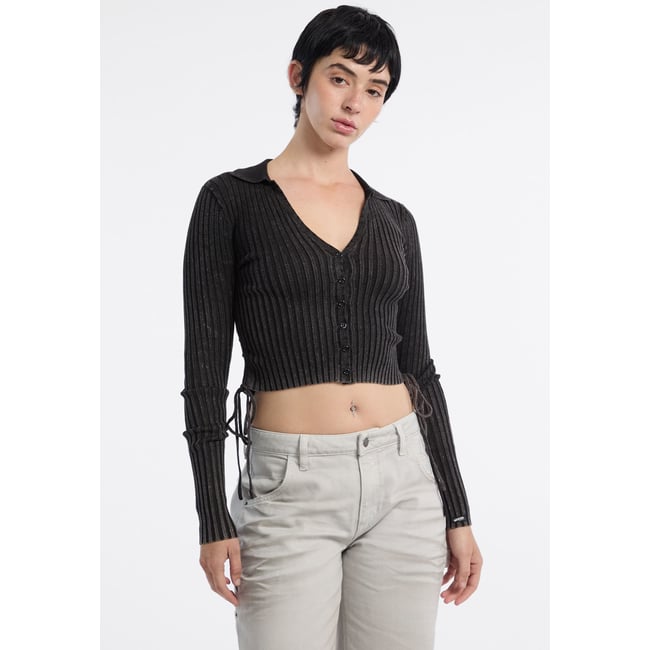Gilet En Maille Côtelée noir <span itemprop=