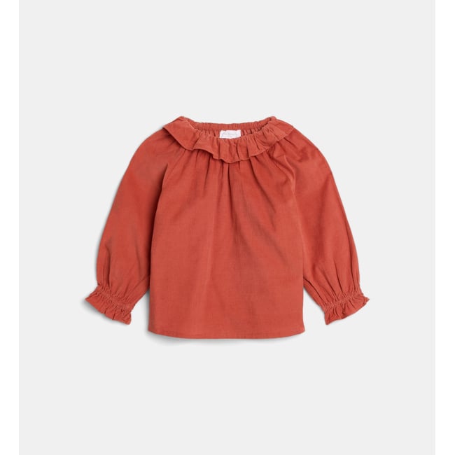Top ample tamille en velours côtelé de coton bio rouge <span itemprop=