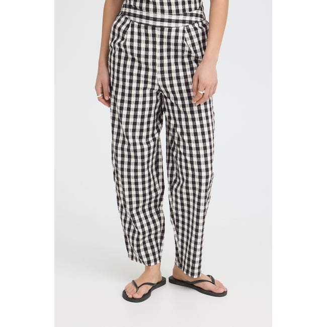 Pantalons coupe droite, longueur cheville, motif vichy black/white check <span itemprop=