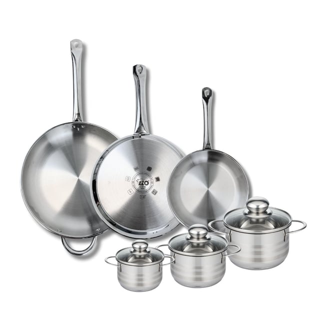 3 poêles 24/28/32cm + 3 faitouts 12/14/16cm PROFI BRILLANT gris <span itemprop=