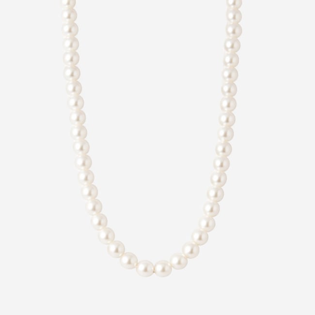Collier court en perles 5mm blanc <span itemprop=