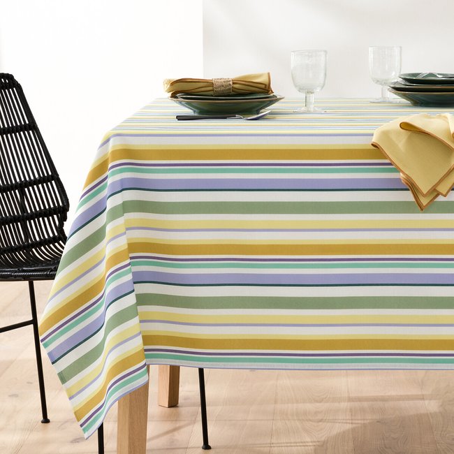 Nappe imprimée polycoton recyclé, Janeiro rayé <span itemprop=