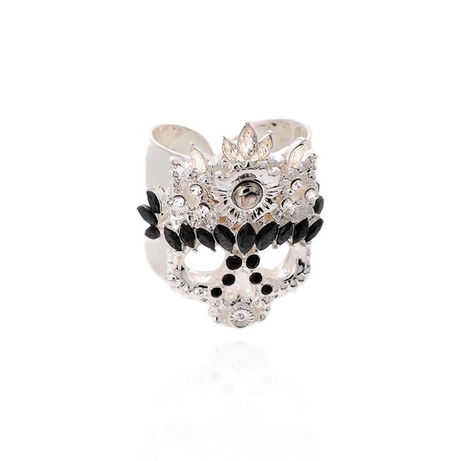 Bague ajustable avec cabochon central et strass DARKER - HIPANEMA