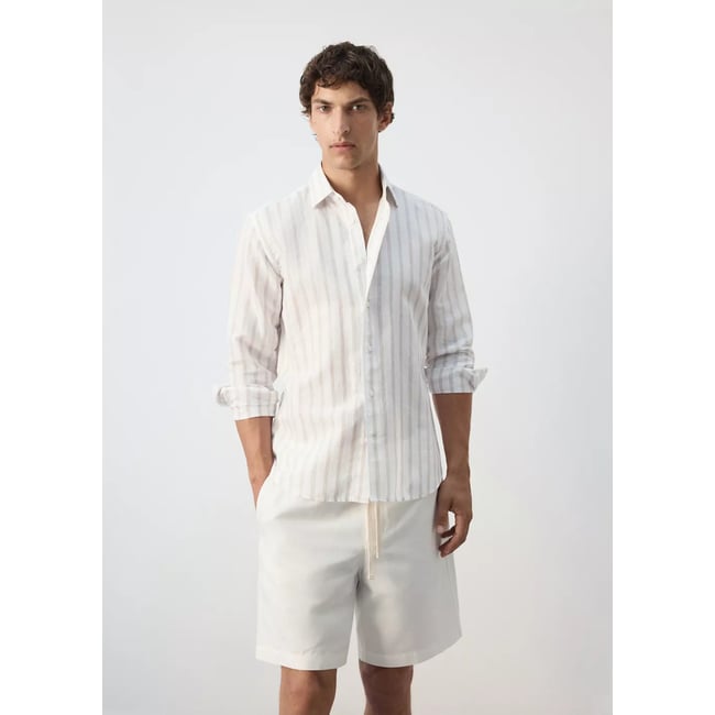 Chemise à rayures en mélange de lin et coton - MANGO MAN