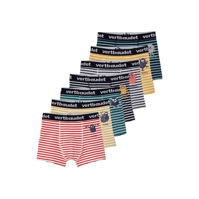 Lot de 7 boxers stretch semainier monstres lot ivoire rayé <span itemprop=