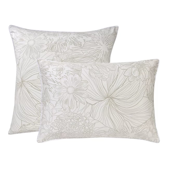 Taie d'oreiller satin de coton FLOWER POWER white <span itemprop=