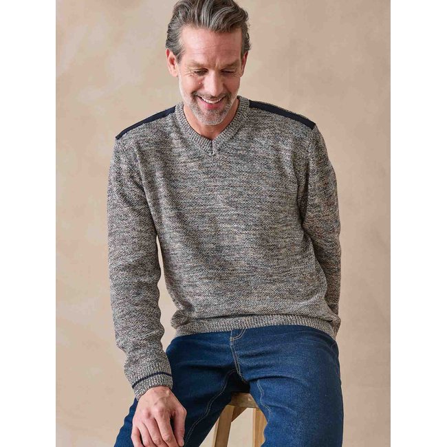 Pull avec laine col V tabac <span itemprop=